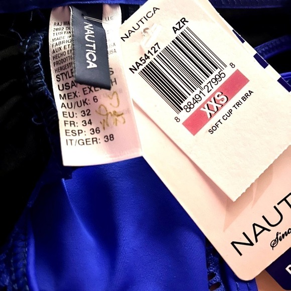 Nautica NWT Breathable Blue Crochet UV 50+ 100% Recycled Triangle Bikini Top XXS - Picture 9 of 14